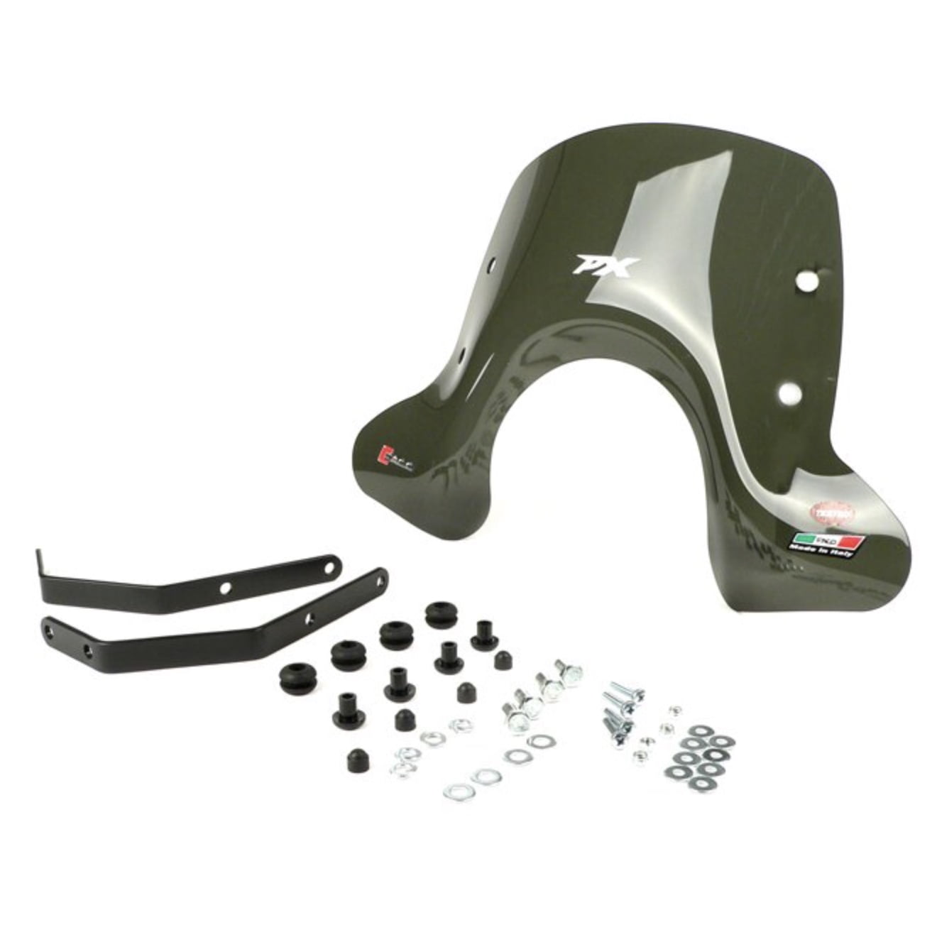 Tuulilasi "savu" Faco, Vespa PX80-200 <a href="https://staging.italialaiset.fi/wp-content/uploads/2021/01/image-3.png"><img class="alignright size-full wp-image-30763" src="https://staging.italialaiset.fi/wp-content/uploads/2021/01/image-3.png" alt="" width="115" height="50" /></a>Tuulilasi "savu" Faco, Vespa PX80-200 malleihin. Tuulilasit suojaavat kylmältä, sateelta, tuulelta ja hyönteisiltä. <span class="JLqJ4b ChMk0b" data-language-for-alternatives="fi" data-language-to-translate-into="en" data-phrase-index="1">Tämän italialaisen valmistajan Faco tarjoaa kevyesti sävytetyn edullisen ja houkuttelevan tuulilasin, joka sopii kaikkiin Vespa PX malleihin. Sisältää asennusarjan. Käytetystä peilimallista riippuen saattaa peilit tarvita sovituspalat. </span> <ul> <li>kokonaisleveys 490 mm</li> <li>kokonaiskorkeus 340 mm</li> </ul> Tuulilasi "savu" Faco, Vespa PX80-200