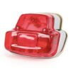 Takavalo iso, Vespa Super, GT125, Sprint ja SS180 Takavalo iso, Vespa Super (VNC1T, VBC1T), GT125 (VNL2T), Sprint (VLB1T alkaen valmistenumerosta 025479) ja SS180 (VSC1T alkaen valmistenumerosta 0018001). <ul> <li>runko alumiinia</li> <li>asennusreikien väli: 91,5mm (M6)</li> <li>jarruvalo: 12V 10W kanta Ba15s</li> <li>ajovalo (parkki): 12V 5W kanta Ba15s</li> <li>Without E-marking</li> <li>No white license plate light</li> <li>Connection via 3x 4,8mm cable lugs (male)</li> <li>Incl. Lamp 12V</li> </ul> Takavalo iso, Vespa Super, GT125, Sprint ja SS180