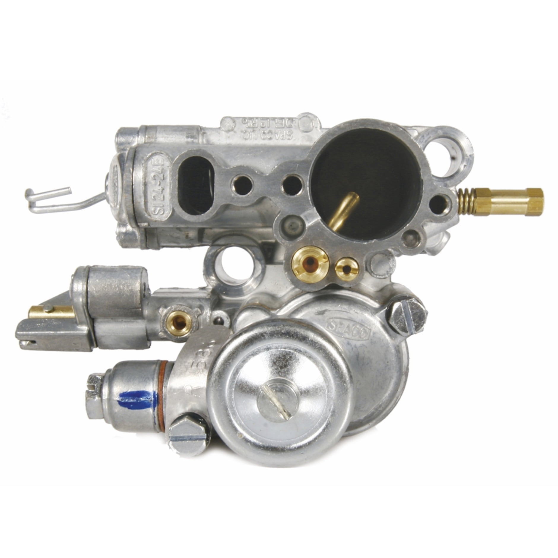 Kaasutin Dell'Orto/Spaco SI 24.24E ilma öljypumppua, Vespa PX ja Rally <a href="https://staging.italialaiset.fi/wp-content/uploads/2021/04/image-1.png"><img class="alignright size-full wp-image-32239" src="https://staging.italialaiset.fi/wp-content/uploads/2021/04/image-1.png" alt="" width="83" height="40" /></a>Kaasutin Dell'Orto/Spaco SI 24.24E ilma öljypumppua, Vespa PX ja Rally malleihin. DRT:n modifioima versio virittetyihin Vespoihin, esim. Quattrini 177/ Polini ja Malossi 208cc sylintereille. "T7" -versio on varustettu suuremmalla neulaventtiilillä kohokammion kannessa ja float-mallin neulalla, jonka halkaisija on 5,2 mm. Lisäksi kaasuttimen suutin porataan isommaksi 1,5 mm -> 1,8 mm (PX177) tai 2,0 mm (PX200). Nämä muutokset ratkaisevat ongelman täydellä kuormituksella, joka pahimmassa tapauksessa aiheuttaa mäntävaurion. Kaasutin Dell'Orto/Spaco SI 24.24E ilma öljypumppua, Vespa PX ja Rally